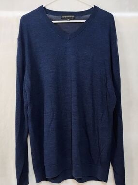Hart Schaffner Marx Mens XL Extra Fine Merino Wool V Neck Sweater Navy Blue S